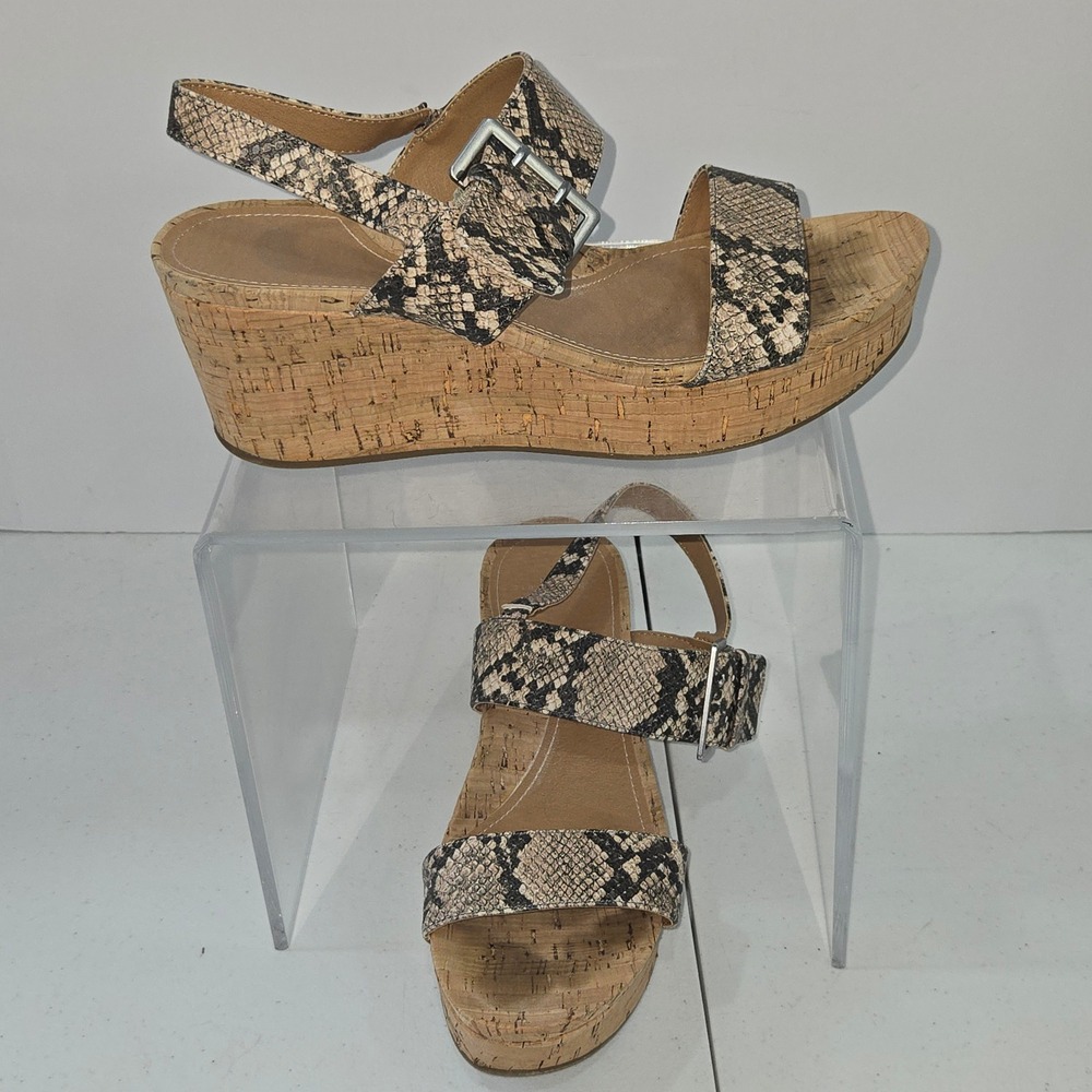 New Directions Jazlene Snakeskin Print Cork Wedge Sandals Womens 9 M AGS19-10672